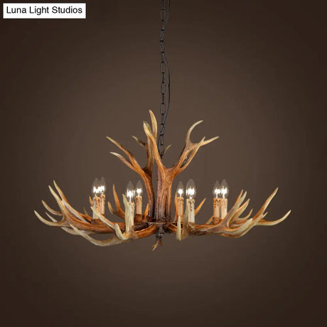 Rustic Countryside Stag Antler Chandelier - 6/8/10 Lights Pendant Fixture In Brown Resin For