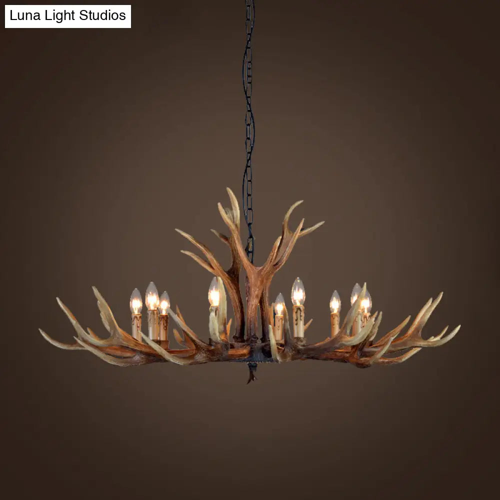 Rustic Countryside Stag Antler Chandelier - 6/8/10 Lights Pendant Fixture In Brown Resin For