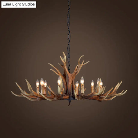 Rustic Countryside Stag Antler Chandelier - 6/8/10 Lights Pendant Fixture In Brown Resin For