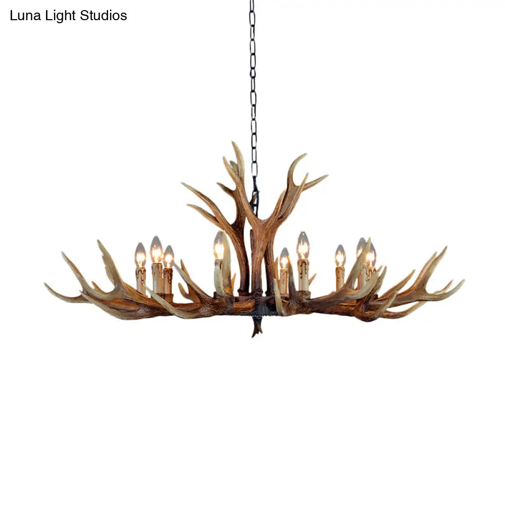 Rustic Countryside Stag Antler Chandelier - 6/8/10 Lights Pendant Fixture In Brown Resin For