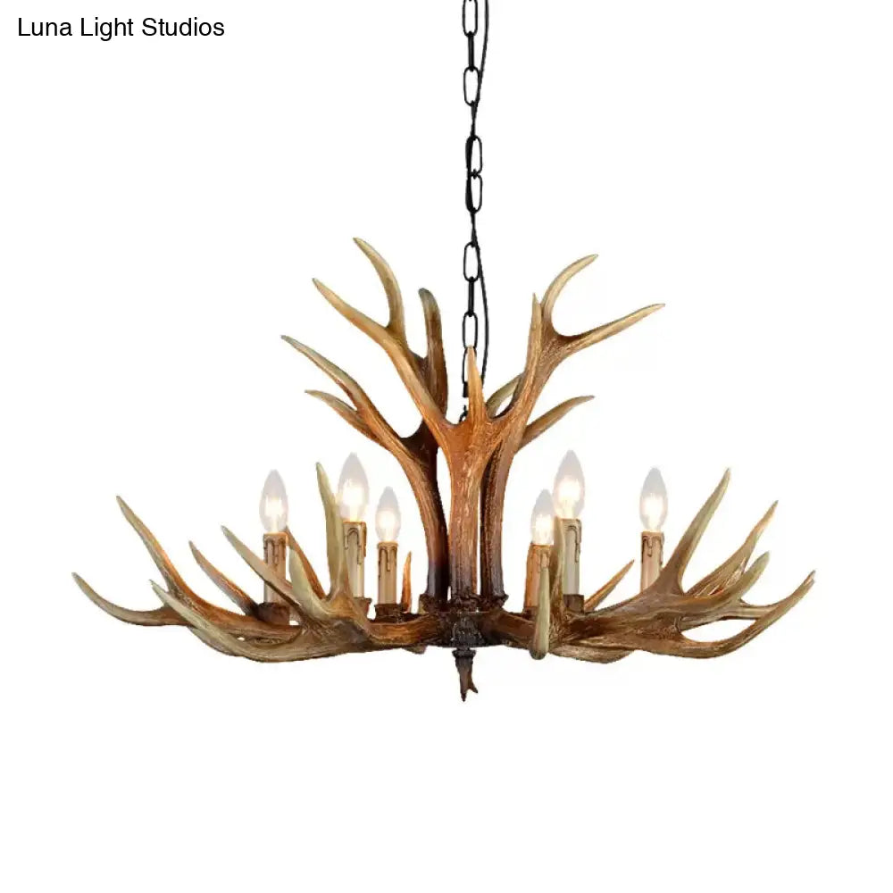 Rustic Countryside Stag Antler Chandelier - 6/8/10 Lights Pendant Fixture In Brown Resin For