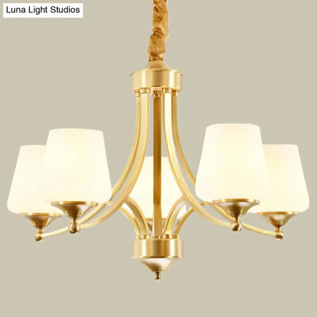 Rustic Cream Glass Gold Bud Chandelier Pendant Light For Living Room