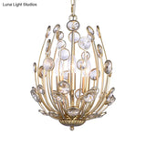 Rustic Crystal Ceiling Light - Flower Design 3 Lights Dining Room Chandelier With Champagne Arm