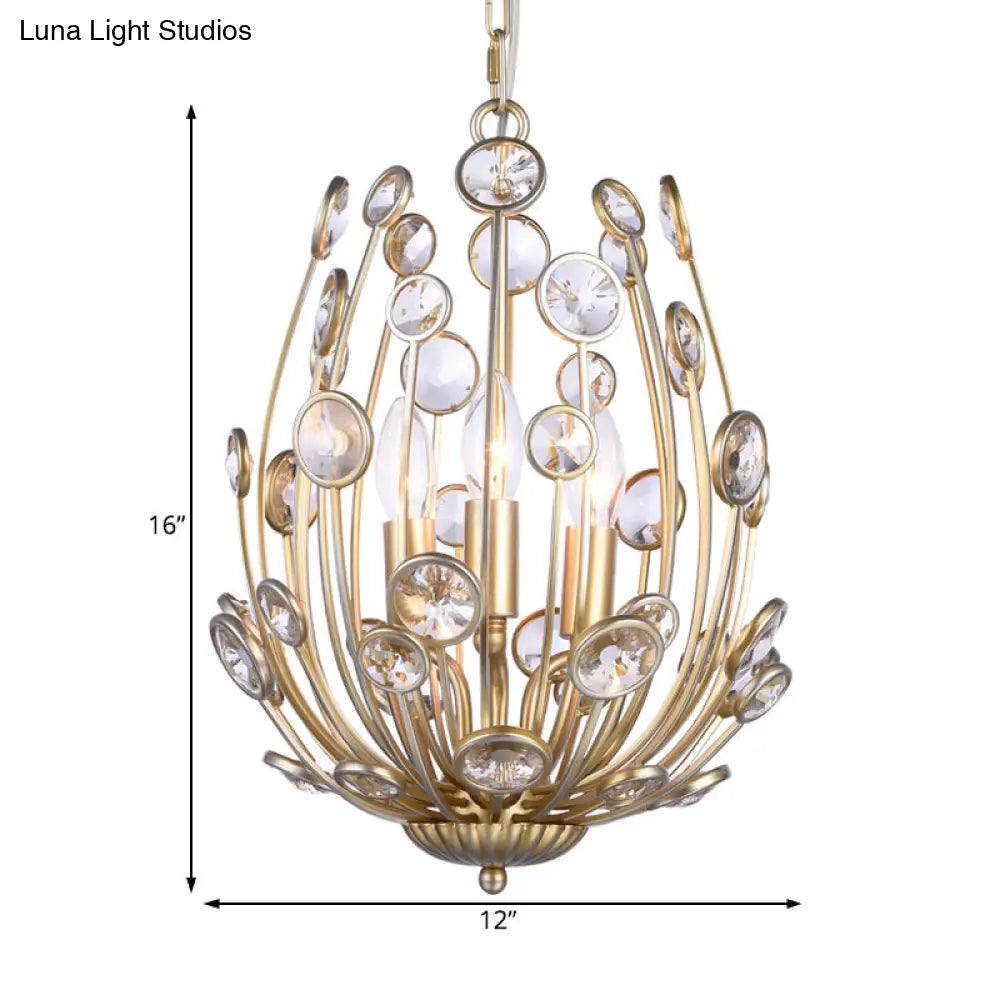 Rustic Crystal Ceiling Light - Flower Design 3 Lights Dining Room Chandelier With Champagne Arm