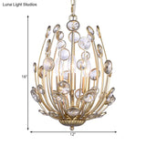 Rustic Crystal Ceiling Light - Flower Design 3 Lights Dining Room Chandelier With Champagne Arm