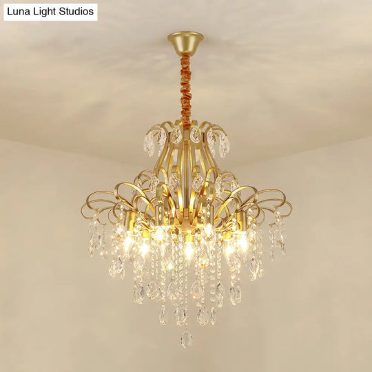Rustic Crystal Teardrop Pendant Chandelier With Swirl Decor - Perfect For Dining Rooms
