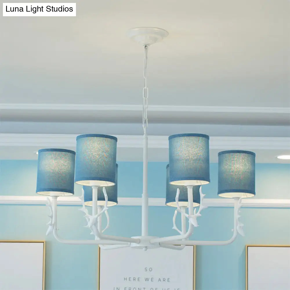 Rustic Cylinder Suspension Light Chandelier With Antlers - Living Room Décor