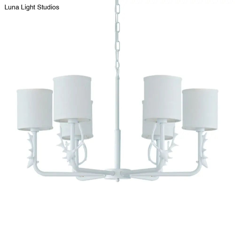 Rustic Cylinder Suspension Light Chandelier With Antlers - Living Room Décor