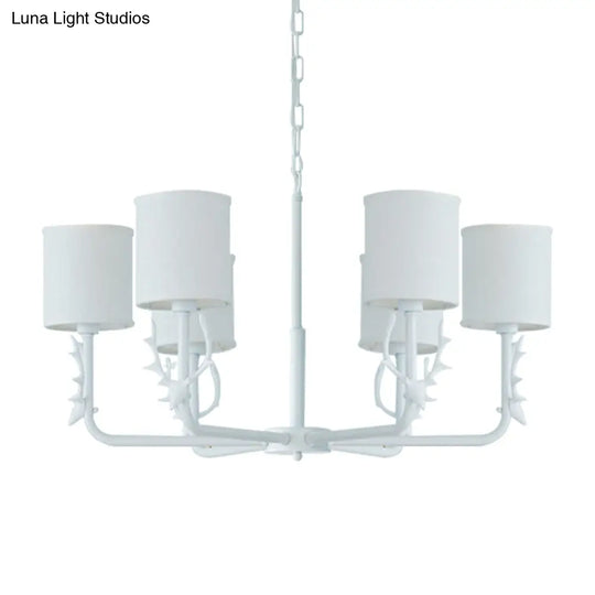 Rustic Cylinder Suspension Light Chandelier With Antlers - Living Room Décor