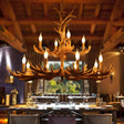 Rustic Deer Antler Resin Pendant Chandelier - 12 Bulbs Brown
