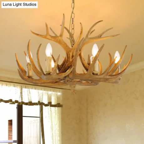 Rustic Deer Horn Candle Chandelier: Vintage Resin Decorative Lighting For Living Room Villa And