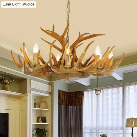 Rustic Deer Horn Candle Chandelier: Vintage Resin Decorative Lighting For Living Room Villa And
