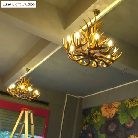 Rustic Deer Horn Candle Chandelier: Vintage Resin Decorative Lighting For Living Room Villa And