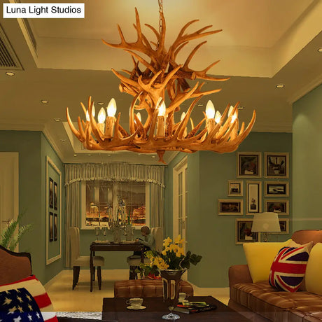 Rustic Deer Horn Candle Chandelier: Vintage Resin Decorative Lighting For Living Room Villa And