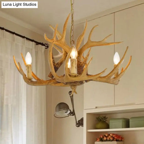 Rustic Deer Horn Candle Chandelier: Vintage Resin Decorative Lighting For Living Room Villa And