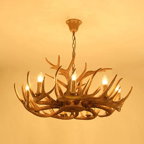 Rustic Deer Horn Candle Chandelier: Vintage Resin Decorative Lighting For Living Room Villa And