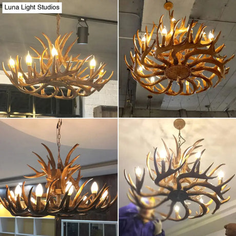 Rustic Deer Horn Candle Chandelier: Vintage Resin Decorative Lighting For Living Room Villa And