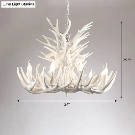 Rustic Deer Horn Chandelier For Living Room - Resin Suspension Lighting Fixture