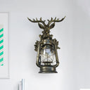Rustic Elk Backplate Wall Lamp - Flameless Kerosene Sconce With Brown/Bronze Glass Bronze