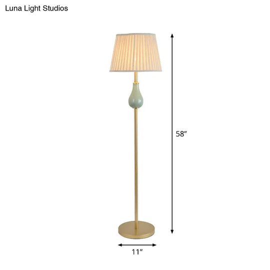 Rustic Empire Shade Floor Lamp - Single-Bulb Fabric Standing Light For Living Room