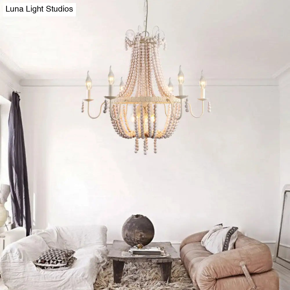 Rustic Empire Wood Strand Chandelier: White Pendant Ceiling Light With 9 Lights For Dining Room