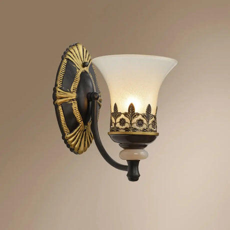 Rustic Flared Bedroom Sconce Wall Lamp With Frosted White Glass 1 /
