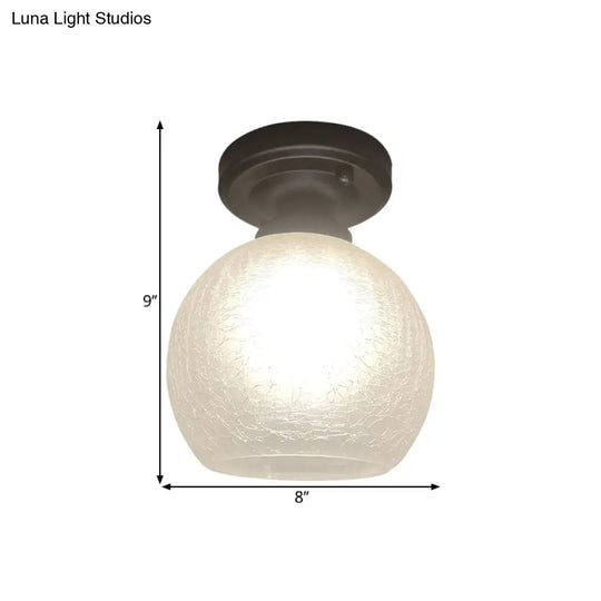 Rustic Flush Mount Ceiling Light With Textured Glass Single Bulb Black Finish 6’/7’/8’ Wide