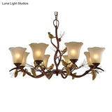 Rustic Frosted Glass Ceiling Chandelier With Bird Flower Shape 3/6/8 Lights - Brown Hanging Fixture