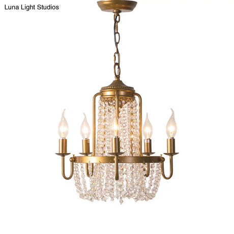 Rustic Gold Candle Style Chandelier - Crystal Octagons & Hanging Pendant For Living Room
