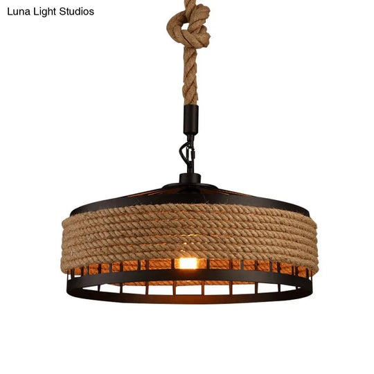 Rustic Hand-Twisted Rope Pendant Light In Black-Brown Finish - 1 Bulb For Restaurants