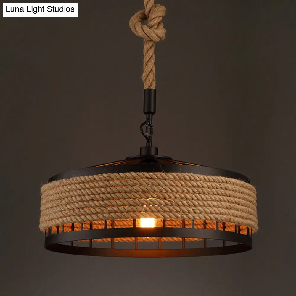 Rustic Hand-Twisted Rope Pendant Light With 1 Bulb For Restaurant In Black-Brown Black / 8