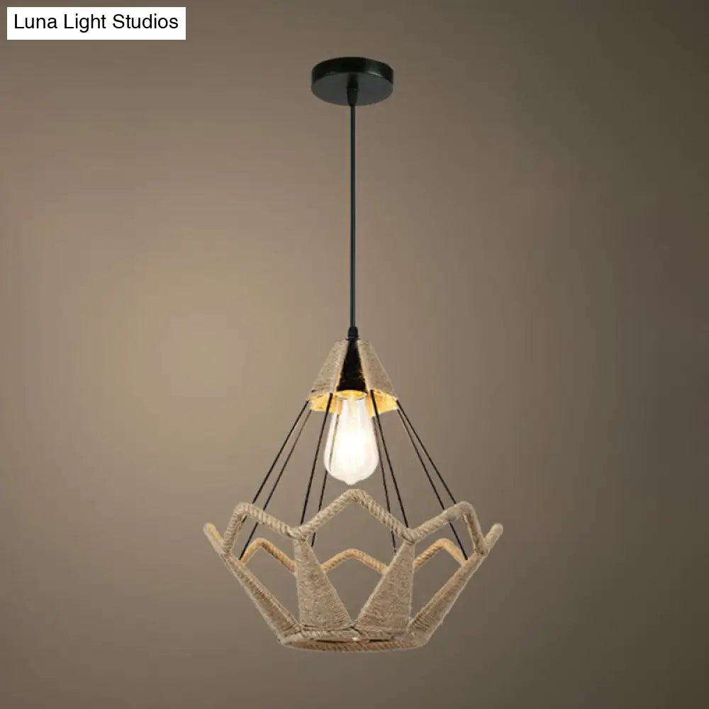 Rustic Hemp Rope Pendant Light Fixture - Brown 1 Bulb Hanging / C