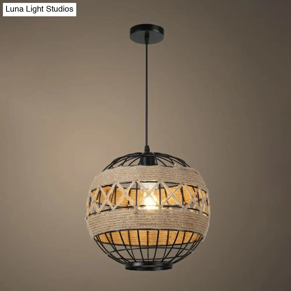 Rustic Hemp Rope Pendant Light Fixture - Brown 1 Bulb Hanging / B