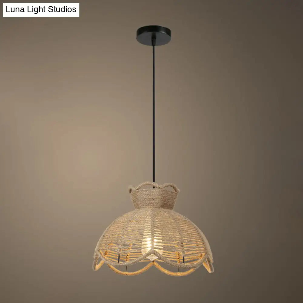 Rustic Hemp Rope Pendant Light Fixture - Brown 1 Bulb Hanging / G