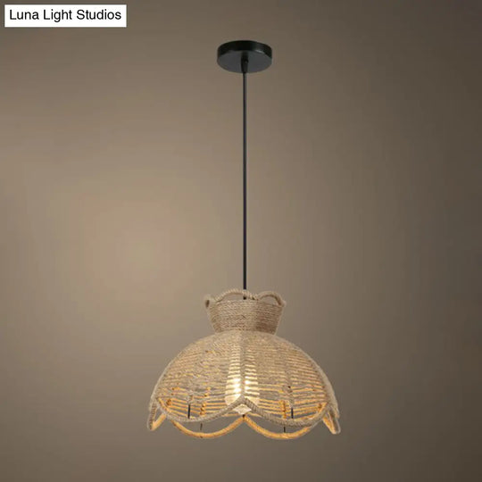 Rustic Hemp Rope Pendant Light Fixture - Brown 1 Bulb Hanging / G