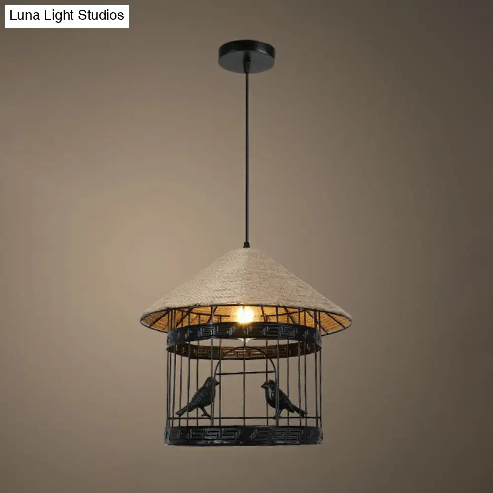 Rustic Hemp Rope Pendant Light Fixture - Brown 1 Bulb Hanging / E