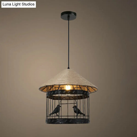 Rustic Hemp Rope Pendant Light Fixture - Brown 1 Bulb Hanging / E