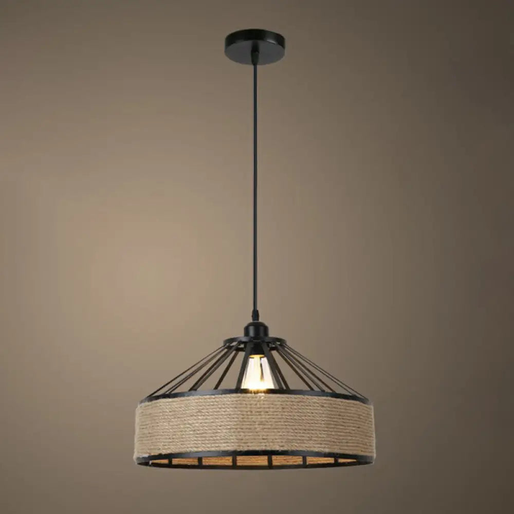 Rustic Hemp Rope Pendant Light Fixture In Brown - Vintage Wrapped Hanging Lamp With 1 Bulb / D