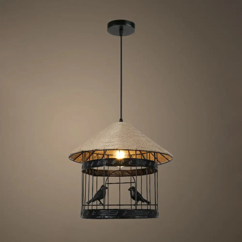 Rustic Hemp Rope Pendant Light Fixture In Brown - Vintage Wrapped Hanging Lamp With 1 Bulb / E