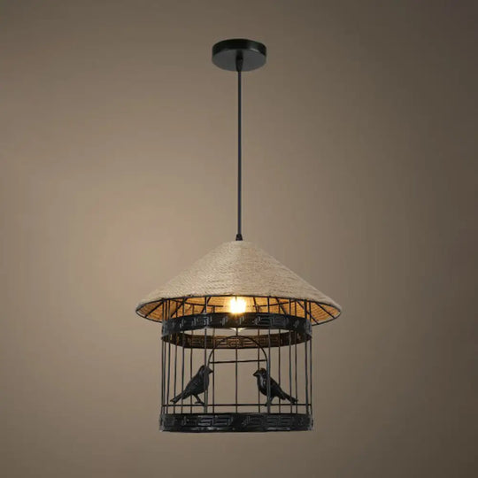 Rustic Hemp Rope Pendant Light Fixture In Brown - Vintage Wrapped Hanging Lamp With 1 Bulb / E