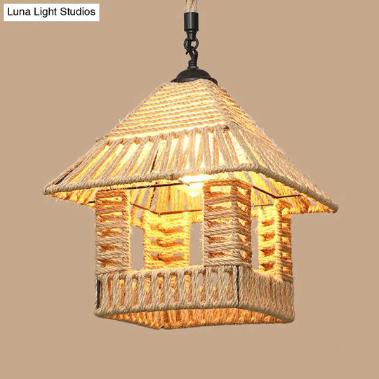 Hemp Rope Pendant Light With Rustic Charm - Brown Bulb Included / K