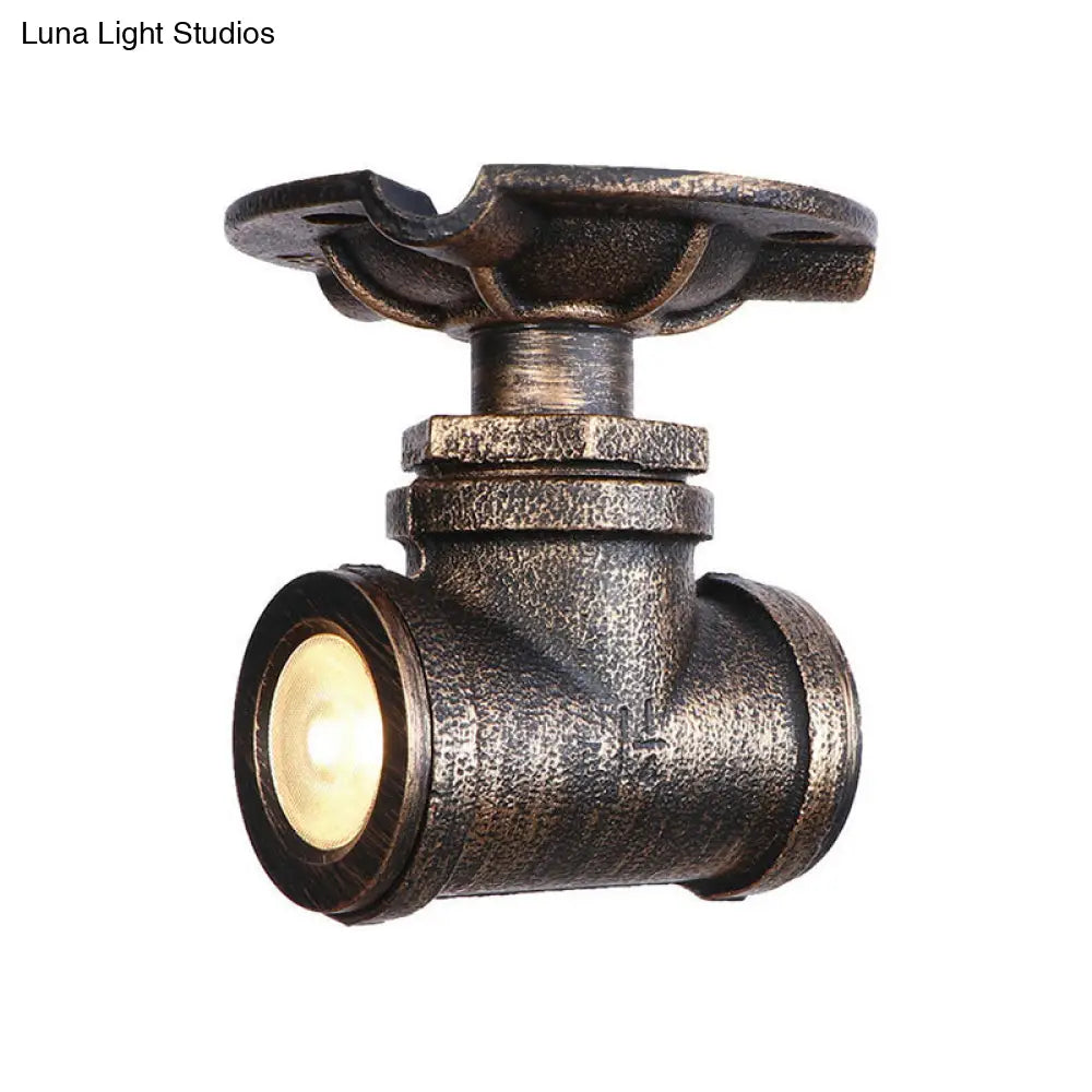 Rustic Industrial Antique Brass Water Pipe Ceiling Light With 1 Metal Semi Flush Mount - Perfect