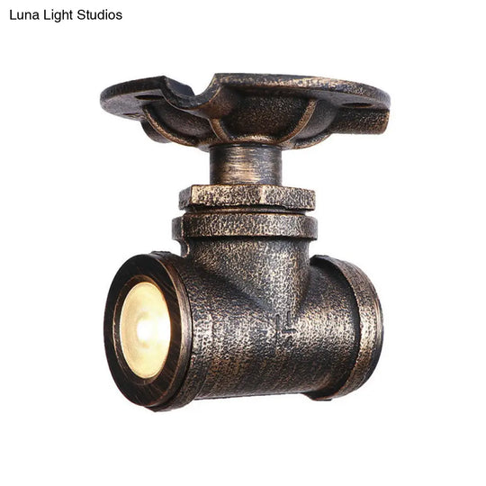 Rustic Industrial Antique Brass Water Pipe Ceiling Light With 1 Metal Semi Flush Mount - Perfect