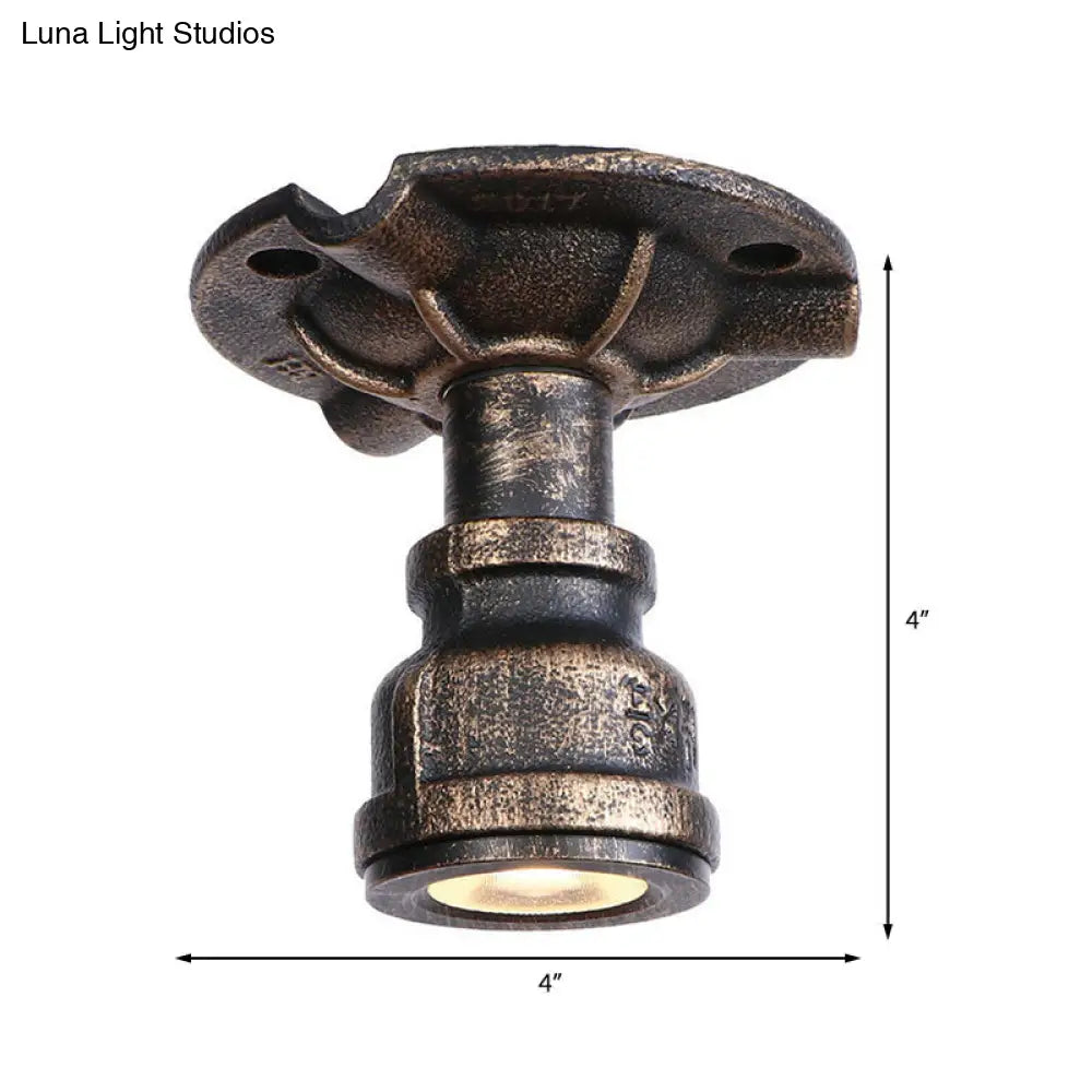 Rustic Industrial Antique Brass Water Pipe Ceiling Light With 1 Metal Semi Flush Mount - Perfect For