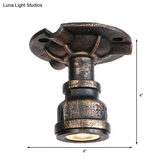 Rustic Industrial Antique Brass Water Pipe Ceiling Light With 1 Metal Semi Flush Mount - Perfect For