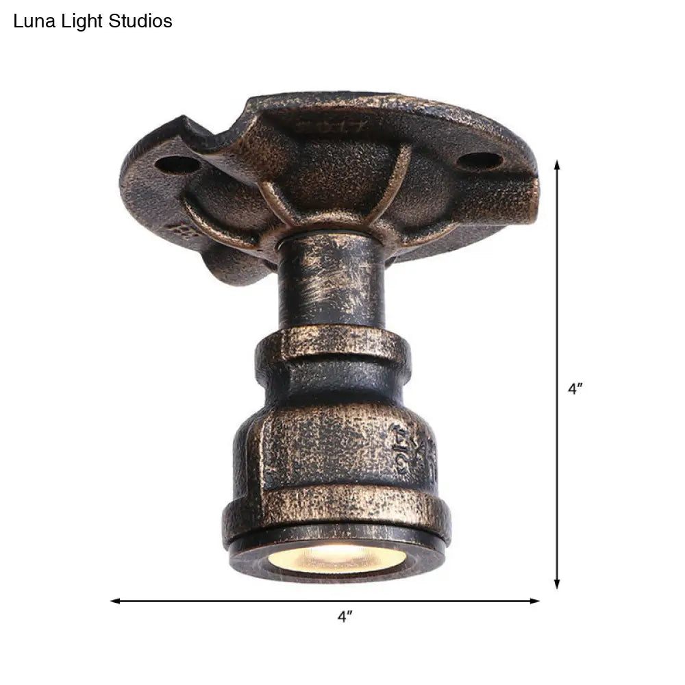 Rustic Industrial Antique Brass Water Pipe Ceiling Light With 1 Metal Semi Flush Mount - Perfect