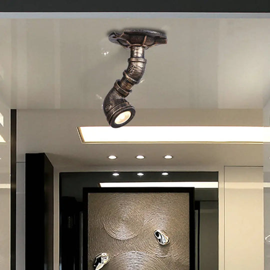 Rustic Industrial Antique Brass Water Pipe Ceiling Light With 1 Metal Semi Flush Mount - Perfect