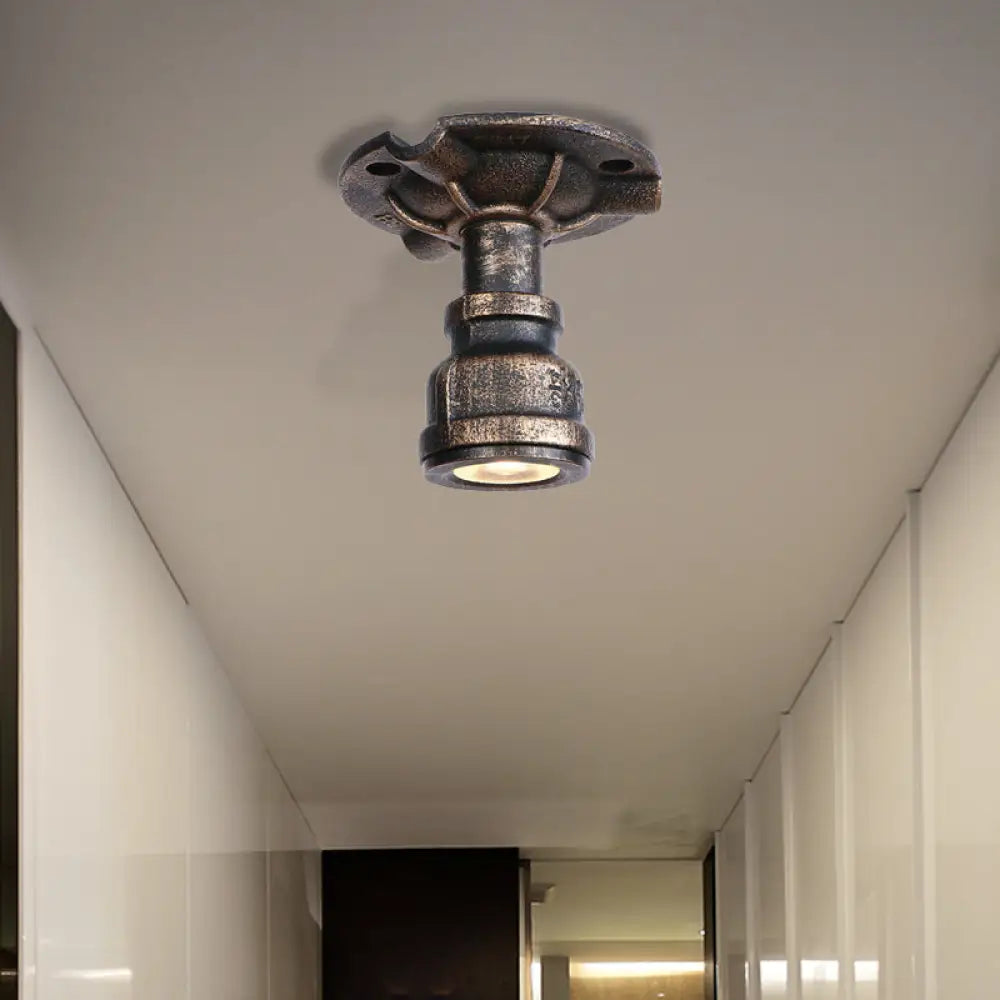 Rustic Industrial Antique Brass Water Pipe Ceiling Light With 1 Metal Semi Flush Mount - Perfect
