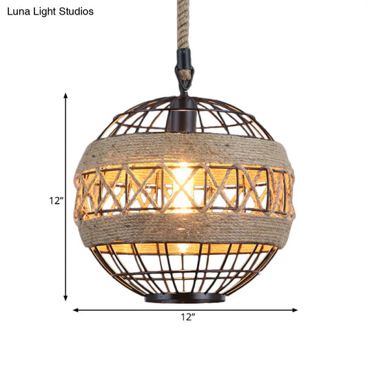 Rustic Industrial Style Spherical Suspension Lamp in Black Pendant Lighting