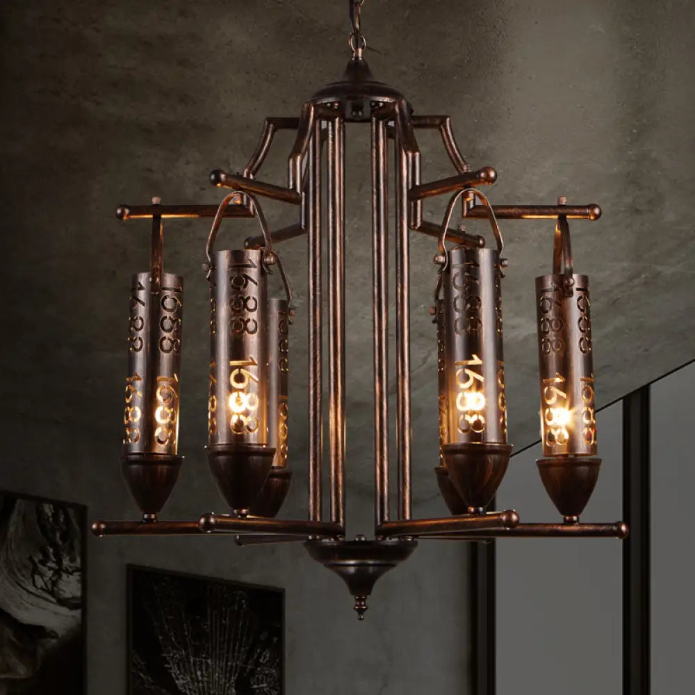 Rustic Iron Flute Hanging Light: Creative Chandelier With Number Design Perfect For Bars Rust